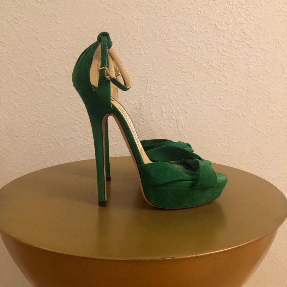 Green Suede Jimmy Choo Platform Stilettos 39